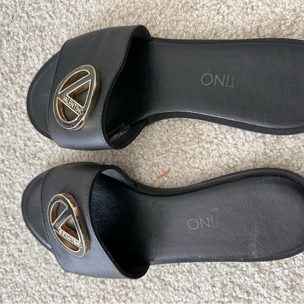 Valentino Black Slides with Gold Logo - Picture 2 of 3